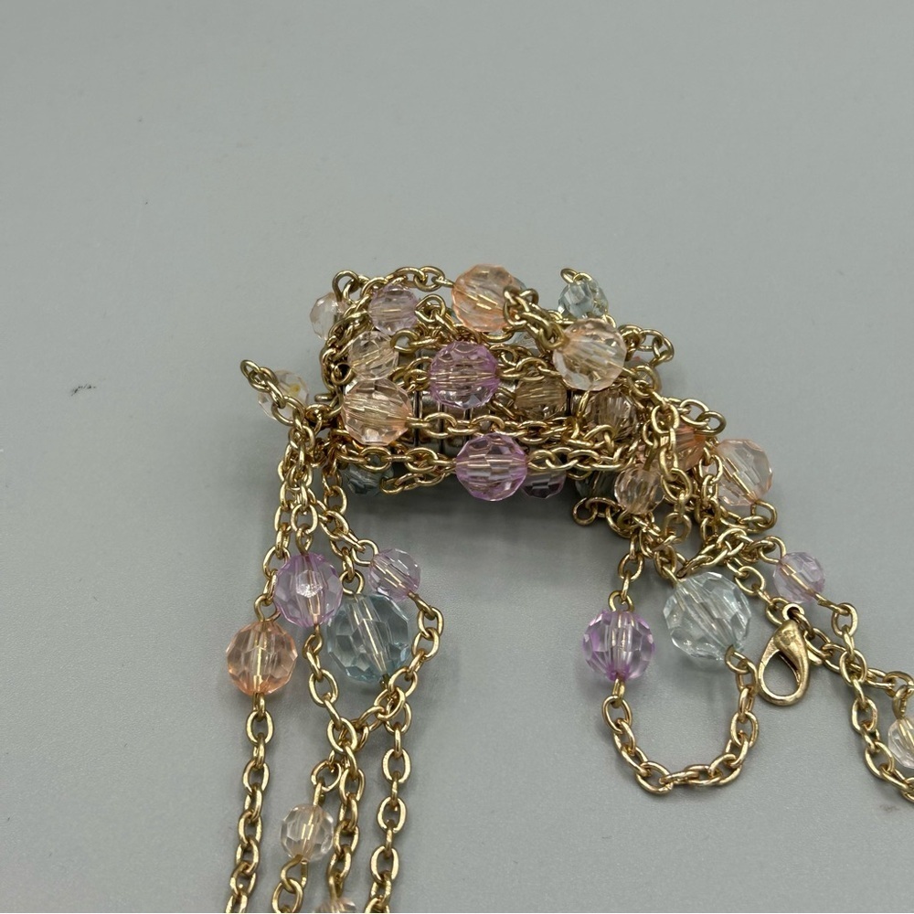 Vintage Double Strand Gold Tone Necklace w Pastel Beads 36 inches - Picture 4 of 6